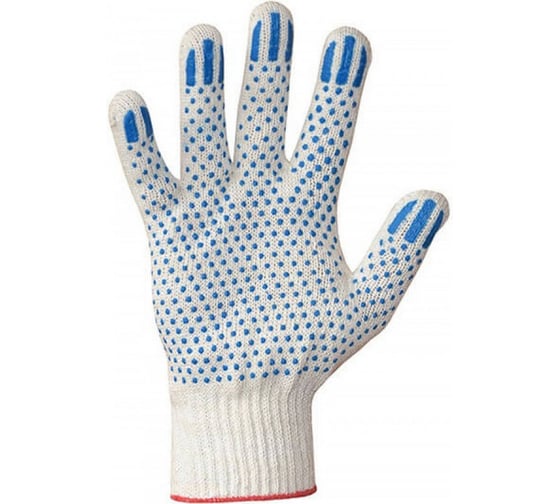 Изображение товара Перчатки х/б Shershen' 10 класс, 3-х нитка с ПВХ (точка SHERSHEN) белые (29 г) 5000075