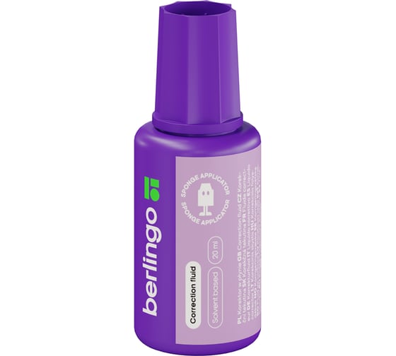 Изображение товара Корректирующая жидкость BERLINGO 20 мл, на химической основе, с губчатым аппликатором KR 550