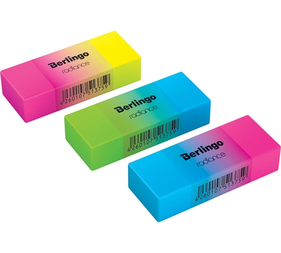 Изображение товара Ластик BERLINGO Radiance прямоугольный, ассорти, 50х18х10 мм BLc_00590