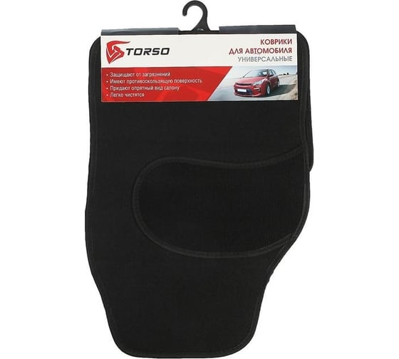 Изображение товара Автомобильные коврики TORSO ворс, 62х42 см, 43х30 см, черный, 4 шт. 680805
