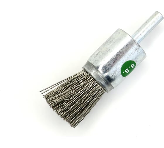Изображение товара Щетка концевая стабильная плоская EuroBrush тип 102F Д20 с хв-м д6x22, ворс гофр нерж сталь 0,50, до 12000 об/мин код 13-091 EB-E20SS2