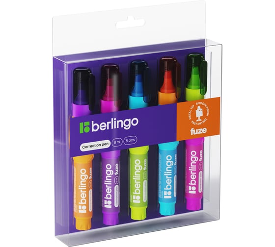 Изображение товара Корректирующий карандаш BERLINGO Fuze 8 мл, металлический наконечник, 5 шт в PET боксе KR500_5