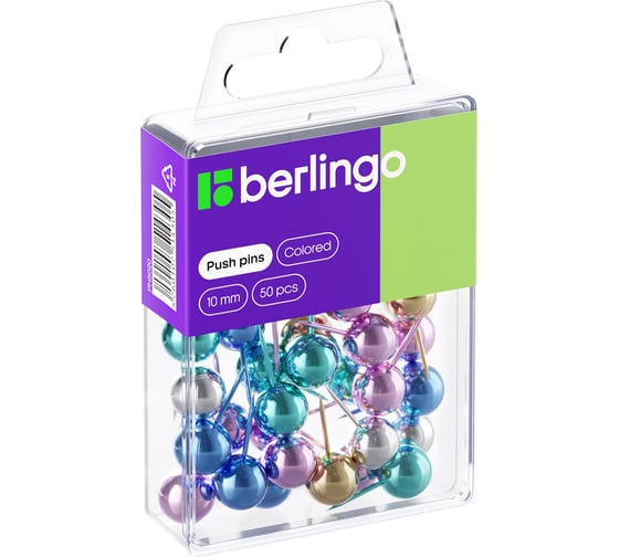 Изображение товара Силовые кнопки BERLINGO 50 шт, металлизированные, ассорти, пластиковая упаковка PN5020
