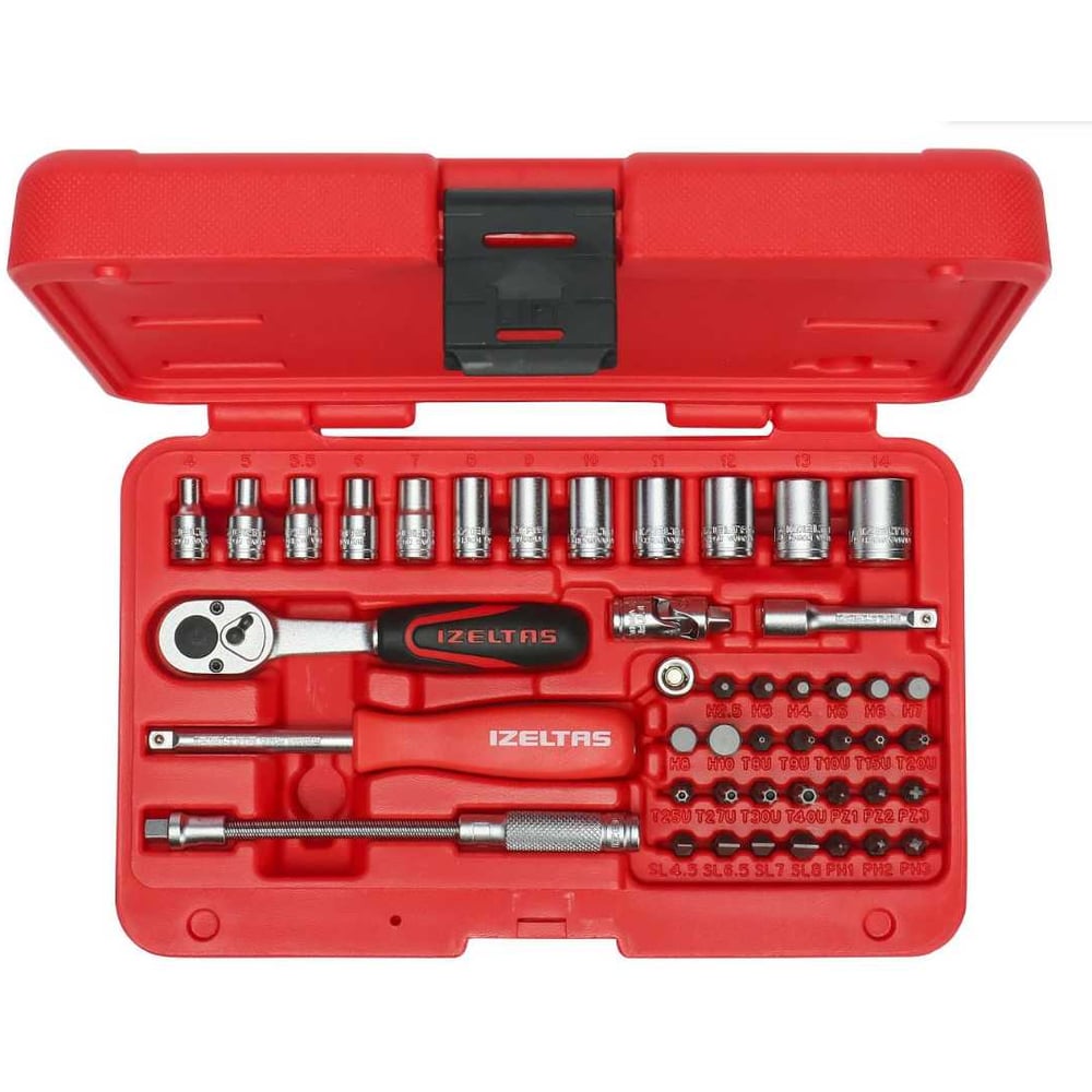 Изображение товара Набор торцевых головок IZELTAS 1/4 45 предметов 4-14 мм