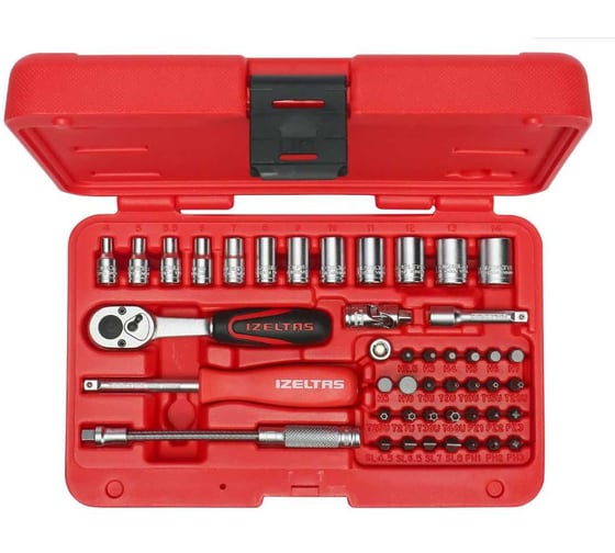 Изображение товара Набор торцевых головок IZELTAS 1/4, 6-гранные, 4-14 мм, 45 предметов 14000005133