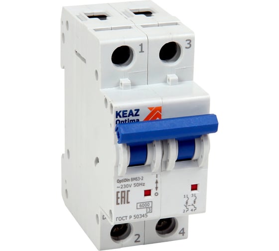 Изображение товара Выключатель автоматический модульный КЭАЗ OptiDin BM63-2C6-УХЛ3 инд упаковка, Новый 332564