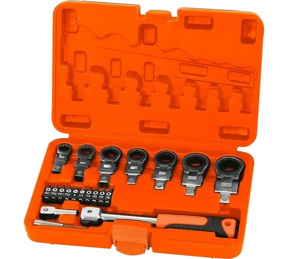 Изображение товара Набор шарнирных насадок накидных и бит с рукояткой MAXPILER 20 шт, 2 адаптера, кейс MXTF-20-SET