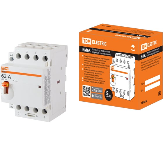 Изображение товара Модульный контактор TDM ELECTRIC с ручным управлением КМ63/4-63 4НО 230В АС SQ0213-0107