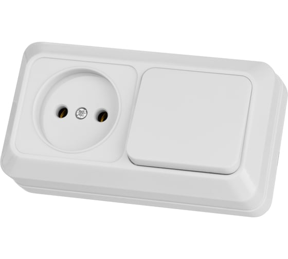 Изображение товара Комбинированный блок TDM ELECTRIC выключатель 1-клавишный 10А + розетка 2П 10А 250В БКВР IP20 белый "Ладога" SQ1801-0105