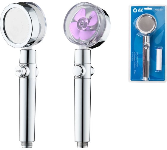 Изображение товара Душевая лейка AV Engineering с кнопкой подачи воды + фильтр, 1-функц., AVSSS-069