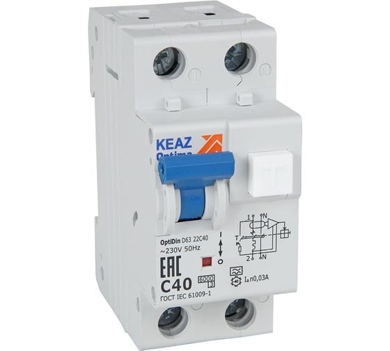 Изображение товара АВДТ КЭАЗ с защитой от сверхтоков OptiDin D63-23C10-A-У3 6кА (2P, C10, 100mA) 333148