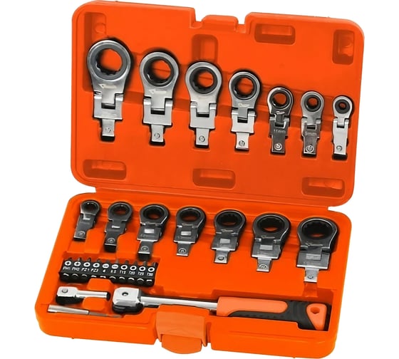 Изображение товара Набор шарнирных насадок накидных и бит с рукояткой MAXPILER 27 шт, 2 адаптера, кейс MXTF-27-SET