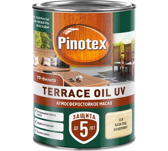 Изображение товара Масло для террас, фасадов и садовой мебели Pinotex (База CLR) 0.9 л 50035040