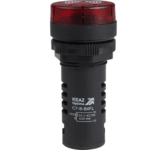 Изображение товара Зуммер с пульсирующим сигналом КЭАЗ OptiSignal Compact D22 C7-B-B4FL красный с подсветкой 24 В AC/DC 10 шт 362172