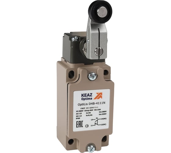 Изображение товара Выключатель концевой КЭАЗ OptiLiS D4B-4111N рычаг металлический с роликом пластиковым EN 50041 XCKJ10511H29 378688