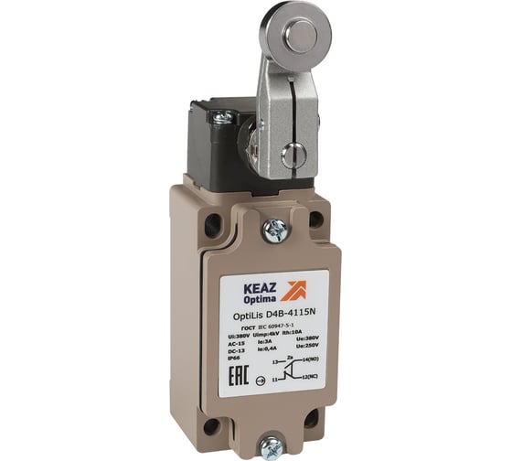 Изображение товара Выключатель концевой КЭАЗ OptiLiS D4B-4115N рычаг металлический с роликом металлическим EN 50041 XCKJ10513H29 378687