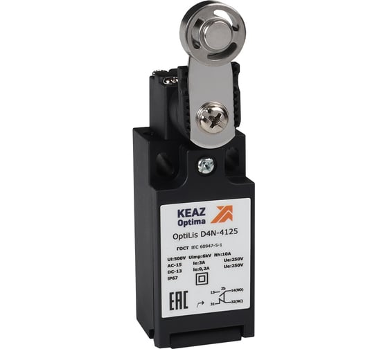 Изображение товара Выключатель концевой КЭАЗ OptiLiS D4N-4125 рычаг металлический с роликом металлическим EN 50047 XCKN2119P20 365309