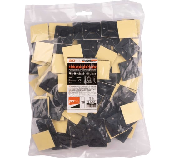 Изображение товара Площадка самоклеящаяся под хомуты Jazzway PCP-SG 40x40-100BL PA6.6 (упаковка 100шт) 5055162