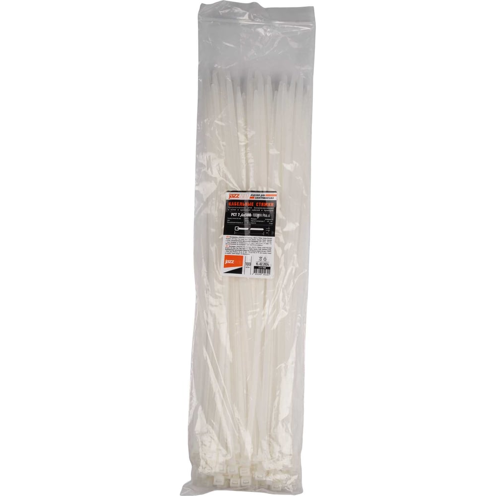 Изображение товара Кабельная стяжка Jazzway PCT 7,6x500-100WH PA6.6 100 шт белая