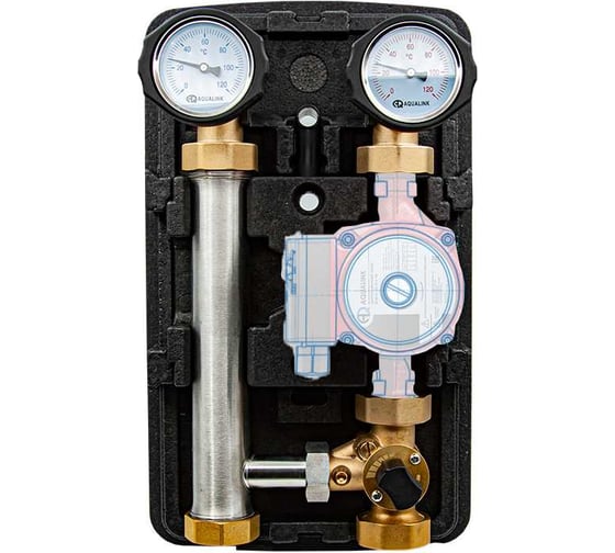 Изображение товара Насосная группа быстрого монтажа AQUALINK с универсальным трёхходовым смесительным клапаном 1 1/2" в теплоизоляции 2861