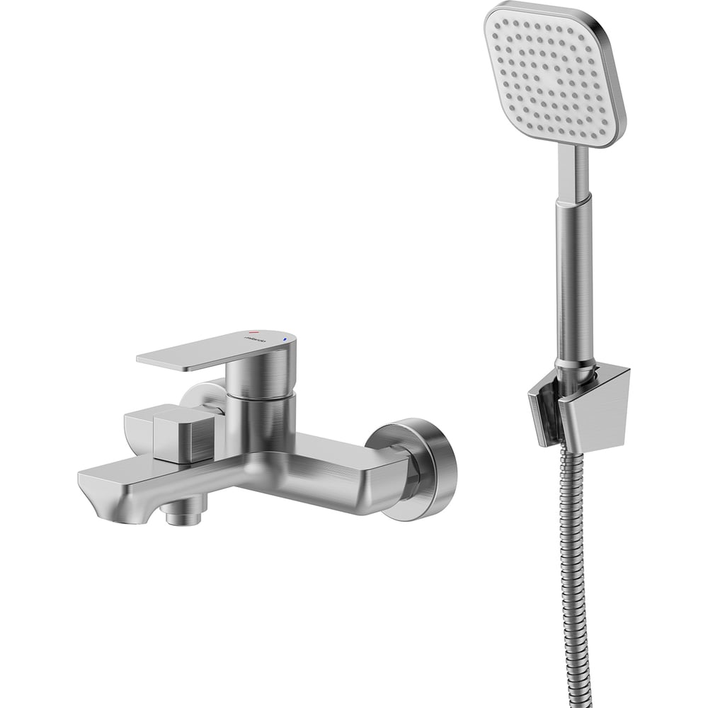 Изображение товара Современный смеситель для ванны Milardo Maze сатин однорычажный высокий излив