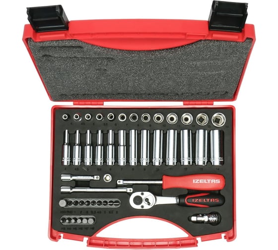 Изображение товара Набор торцевых головок IZELTAS 1/4, 6-гранные, 4-14 мм, 48 предметов 14000005131