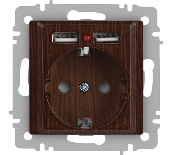 Изображение товара Розетка Intro Accent 641010, PE Schuko со шторками, 16А 250В 2хUSB, IP20, СУ, венге Б0063717