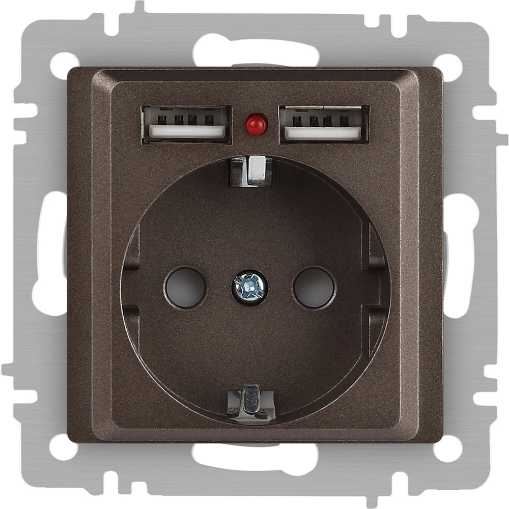 Изображение товара Розетка Intro Accent 641008 с USB и защитой IP20, бронза, 16А, 250В
