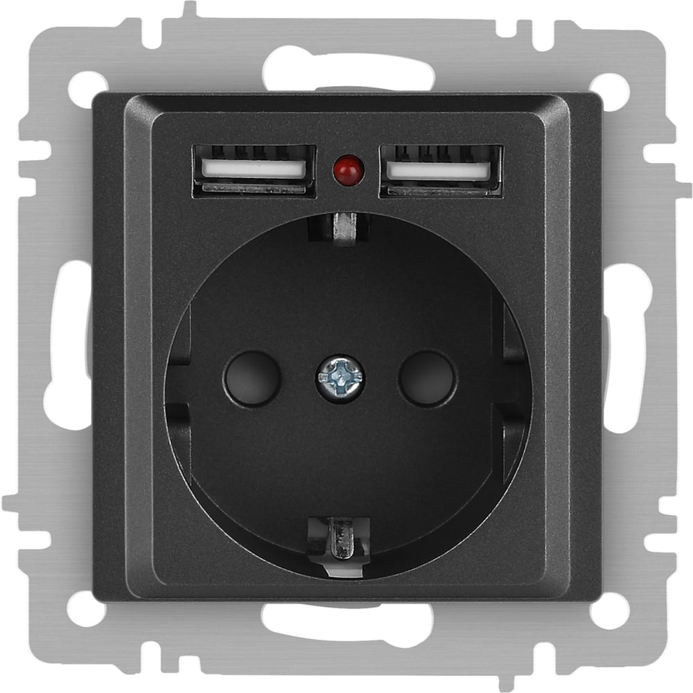 Изображение товара Розетка Intro Accent 641007 PE Schuko с USB и шторками 16А IP20 графит