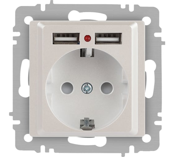 Изображение товара Розетка Intro Accent 641006, PE Schuko со шторками, 16А 250В 2хUSB, IP20, СУ, перламутр Б0063700