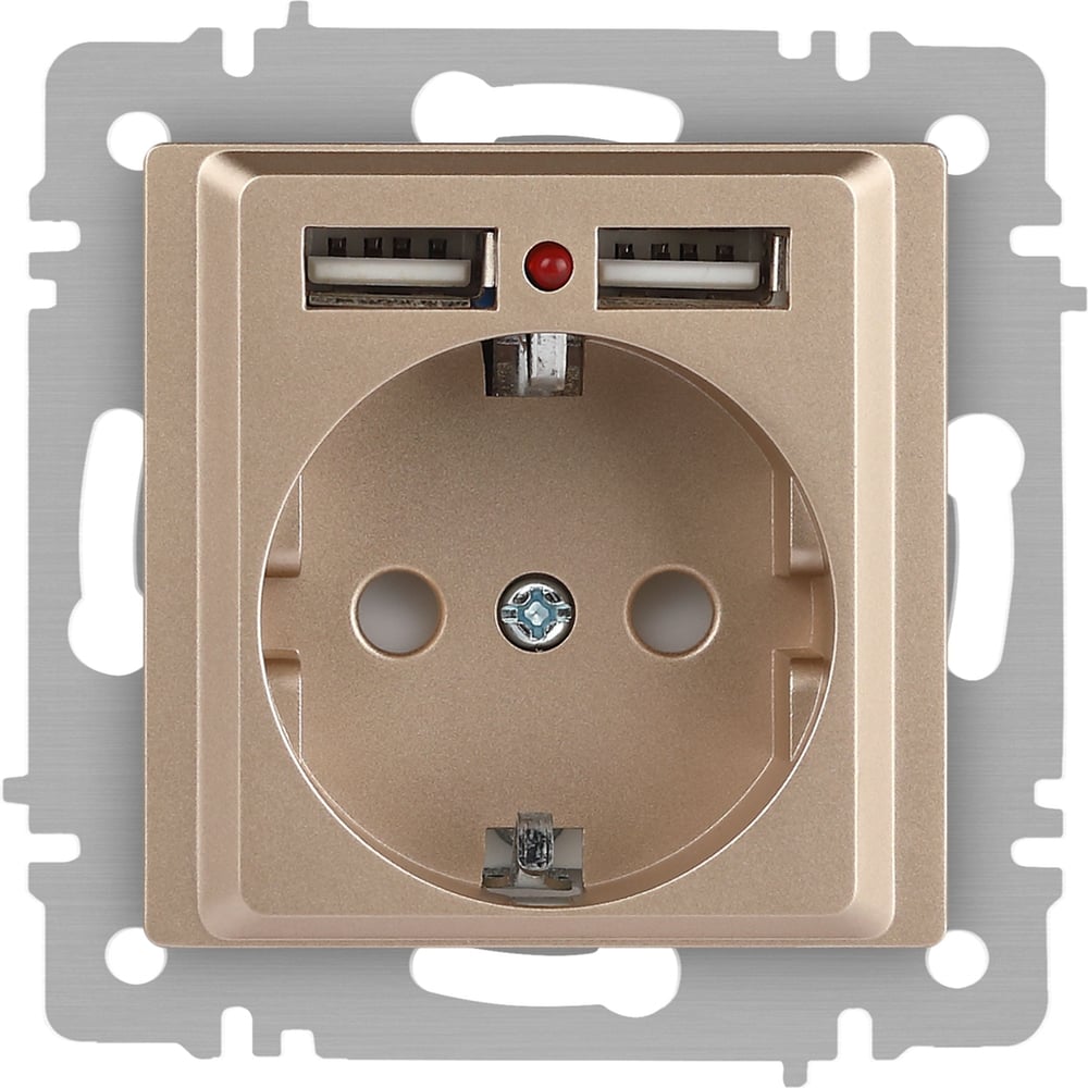 Изображение товара Розетка Intro Accent 641004 с USB и защитой IP20, шампань, 16А 250В