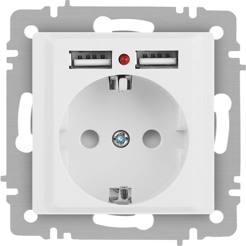 Изображение товара Розетка Intro Accent 641001М 16А 250В Schuko + 2 USB белый матовый