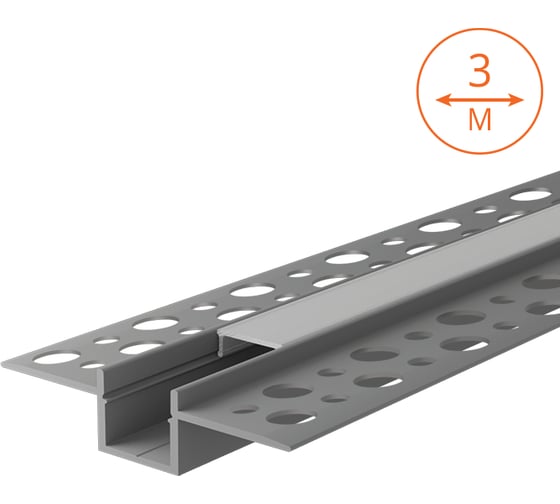 Изображение товара Профиль WOLTA алюминиевый, встраиваемый, под шпатлевку, серый, 55x13x3000мм, готовый комплект WAP-I-55/13/3000-A