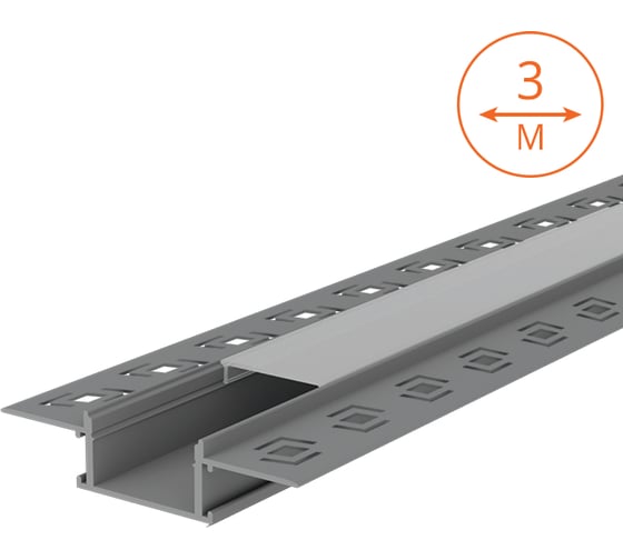 Изображение товара Профиль WOLTA алюминиевый, встраиваемый, под шпатлевку, серый, 61x14x3000мм, готовый комплект WAP-I-61/14/3000-A