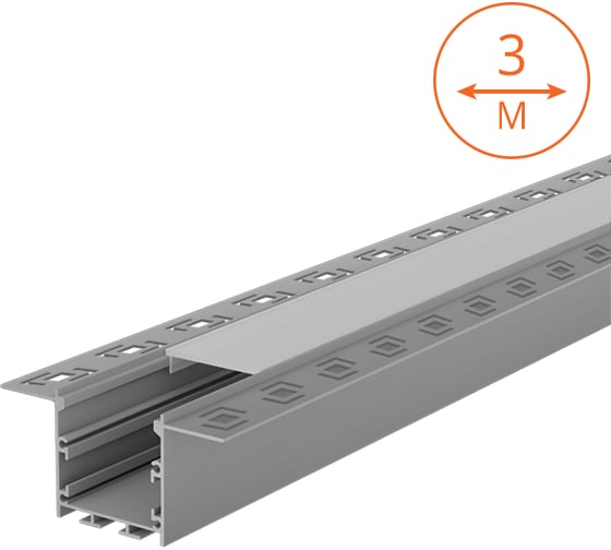Изображение товара Профиль WOLTA алюминиевый, встраиваемый, под шпатлевку, серый, 72x35x3000мм, готовый комплект WAP-I-72/35/3000-A