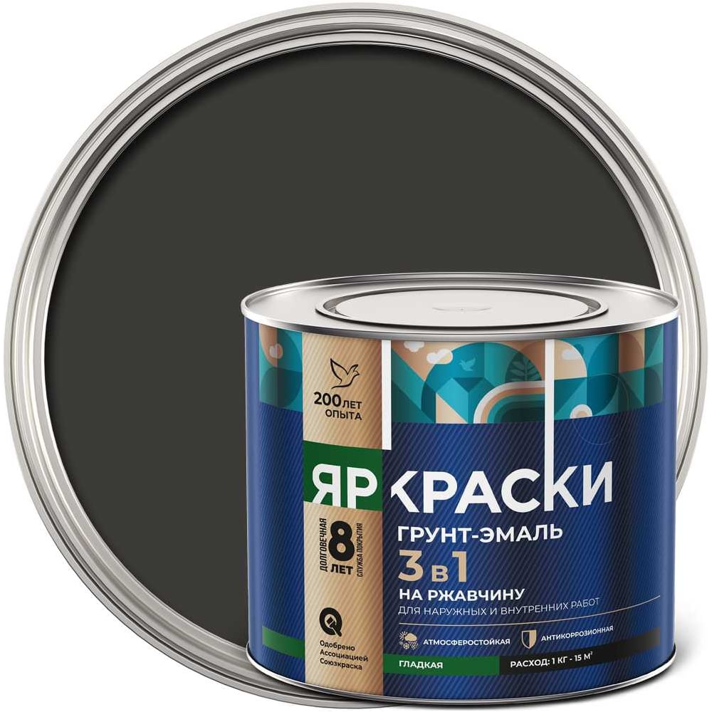 Изображение товара Грунт-эмаль ЯРОСЛАВСКИЕ КРАСКИ ЯРКРАСКИ 3 в 1 RAL 7024 2 кг