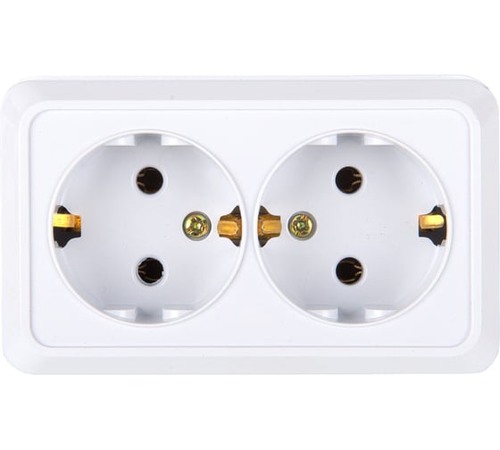 Изображение товара Розетка двойная General Lighting Systems 2П + 3 открытой установки, накладная, с заземлением, IP20, 16А, 250В, керамика, белая, серия "Альфа", упаковка 10 штук 477009