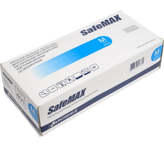 Изображение товара Перчатки смотровые ARCHDALE SafeMAXБлок  особопрочные латексные неопудренные, синие, 18 г, р M, 25 пар B401M