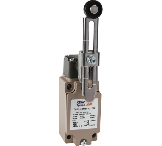 Изображение товара Выключатель концевой КЭАЗ OptiLiS D4B-4116N рычаг регулируемый с роликом пластиковым EN 50041 XCKJ10541H29 365329