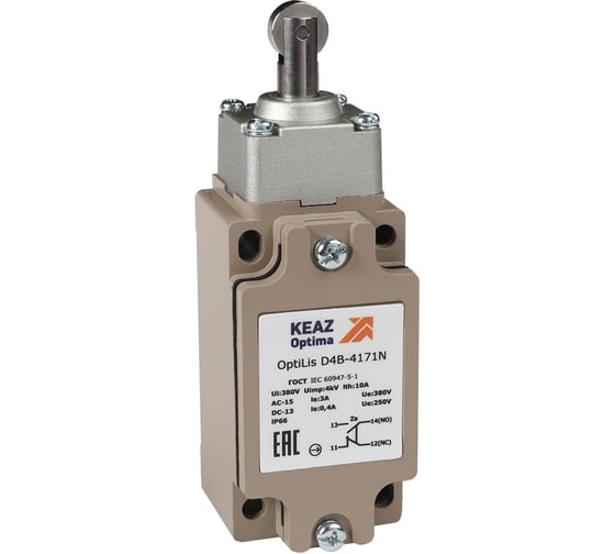 Изображение товара Выключатель концевой КЭАЗ OptiLiS D4B-4171N толкатель роликовый металлический EN 50041 XCKJ167H29 365333