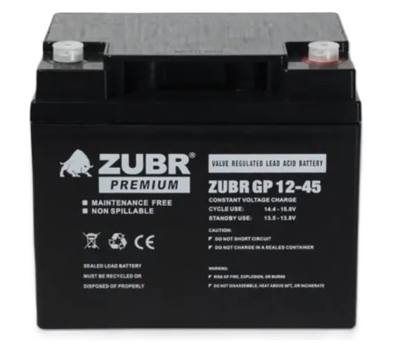 Изображение товара Аккумуляторная батарея ZUBR GP 12V 45Ah, GP12-45(ZUBR)