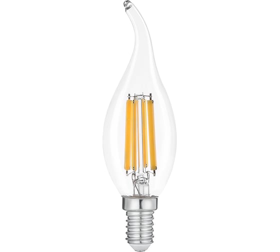 Изображение товара Лампа светодиодная General Lighting Systems Е14 филаментная led, энергоэффективная лампочка, свеча на ветру,, световой поток 750 Лм, мощность 12 Вт, теплый белый 2700К, упаковка 4 штуки 662249