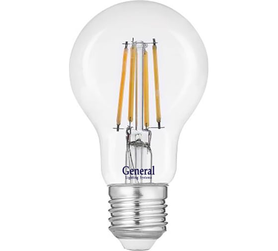 Изображение товара Лампа светодиодная General Lighting Systems Е27 филаментная led, энергоэффективная лампочка, груша, световой поток 630 Лм, мощность 10 Вт, нейтральный белый 4500К, упаковка 4 штуки 662238