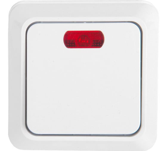 Изображение товара Выключатель одноклавишный General Lighting Systems открытой установки, накладной, с подсветкой, IP20 ,10А - 250В, белый серия "Альфа", упаковка 10 штук 477001