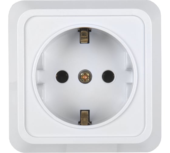 Изображение товара Розетка одноместная General Lighting Systems 2П+З открытой установки, накладная, с заземлением, IP20, 10А, 250В, керамика, белая, серия "Альфа, упаковка 10 штук 477007