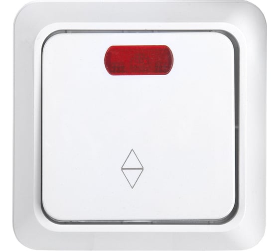 Изображение товара Выключатель (переключатель) General Lighting Systems на 2 направления, одноклавишный, открытой установки, накладной, с подсветкой, IP20, 10А - 250В, белый серия "Альфа", упаковка 10 штук 477005