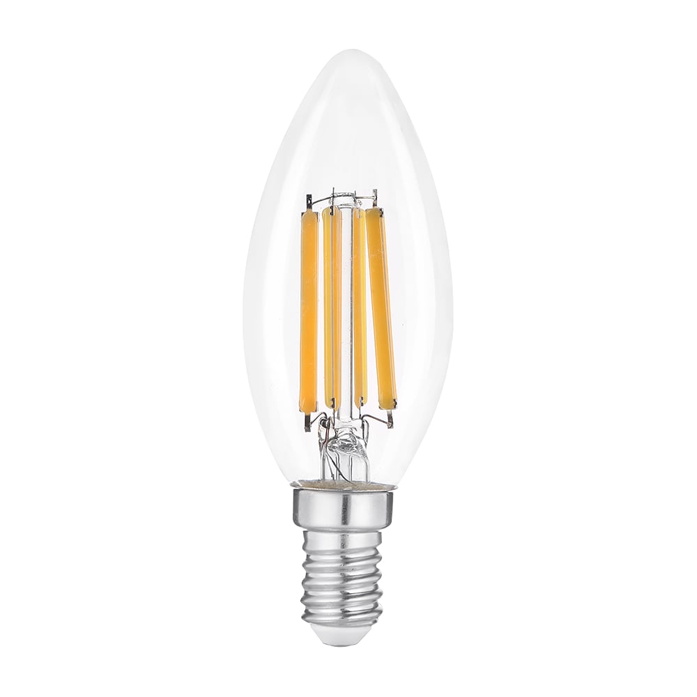 Лампа светодиодная General Lighting Systems Е14 филаментная led, энергоэффективная лампочка, свеча, световой поток 750 лм (люмен), мощность 12 Вт, теплый белый 2700К, упаковка 4 штуки, General, Напрямую у производителя 662243