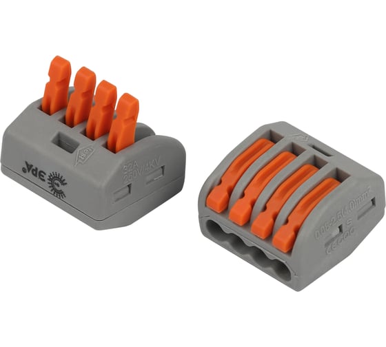 Изображение товара Клемма ЭРА NO-225384 универсальная 222414 с рычагами 4-проводная 0.08-2.5/4 мм2 (упаковка 20 шт) Б0067910