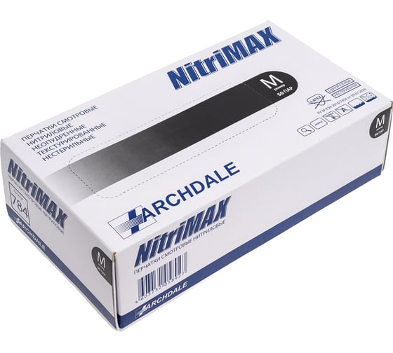 Изображение товара Перчатки смотровые неопудренные ARCHDALE NitriMax нитриловые, черные, 4г, 50 пар, р.M B784M