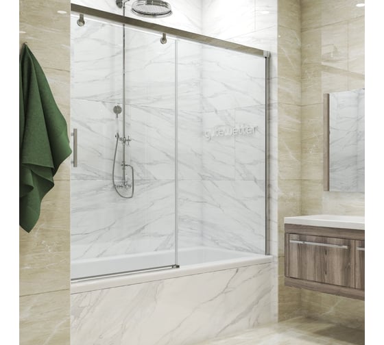 Изображение товара Шторка на ванну GuteWetter GWMPSLPR862 170x160 см, цвет фурнитуры хром блестящий, цвет стекла бесцветный, стекло закаленное 8 мм/6 мм, открывание двери левое/правое 4698033075162